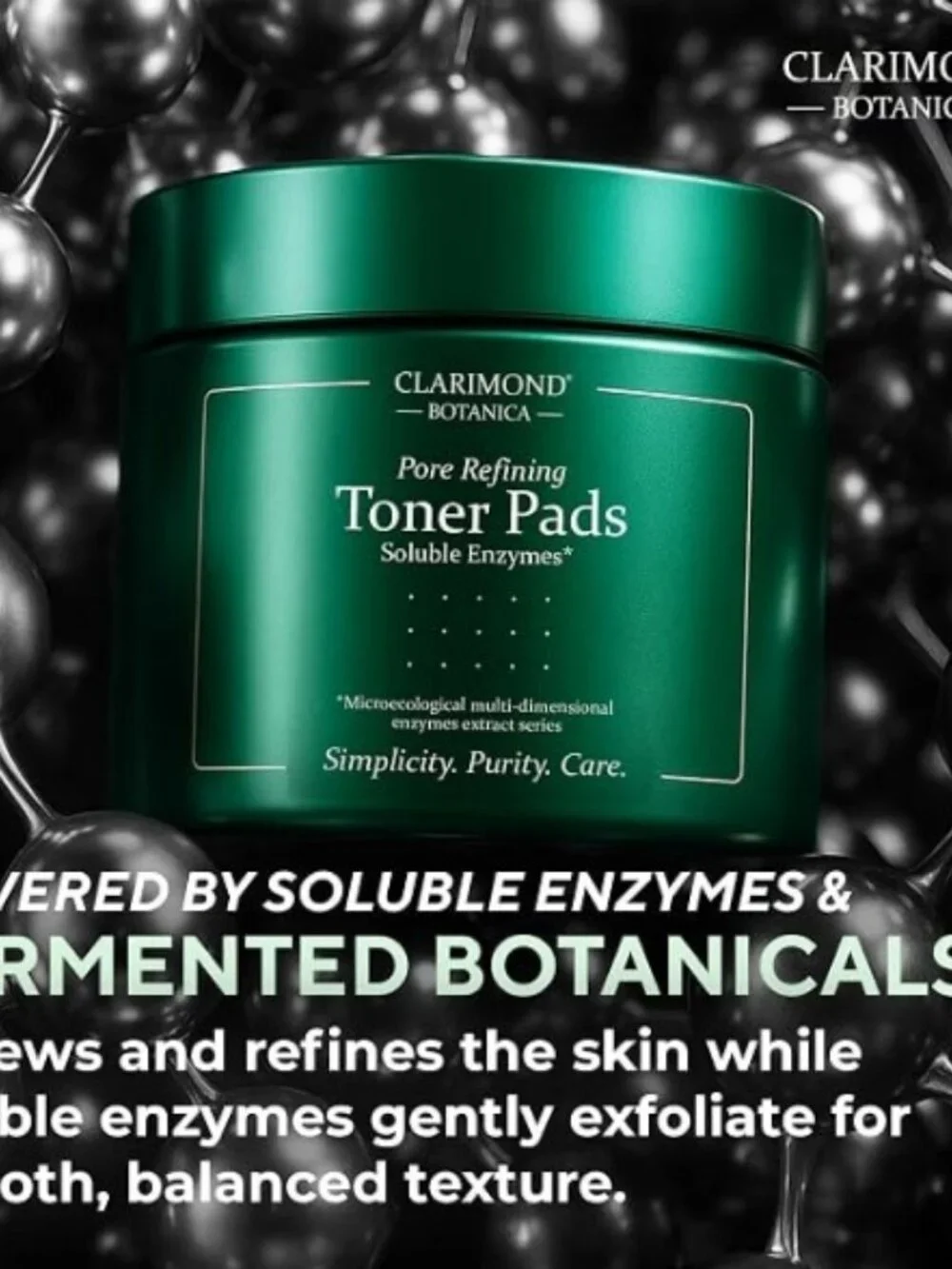 Clarimond Botanica Korean Skin Care Pore Refining Toner Pads w/ Soluble Enzymes